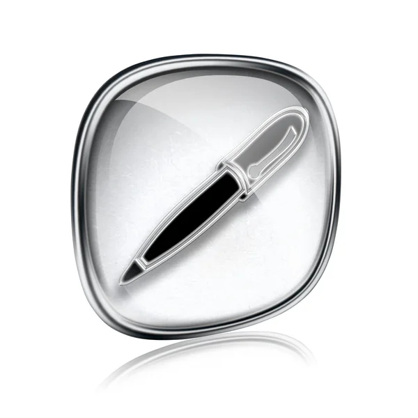 Pen icon grey glass, isolated on white background. — Stock Photo, Image