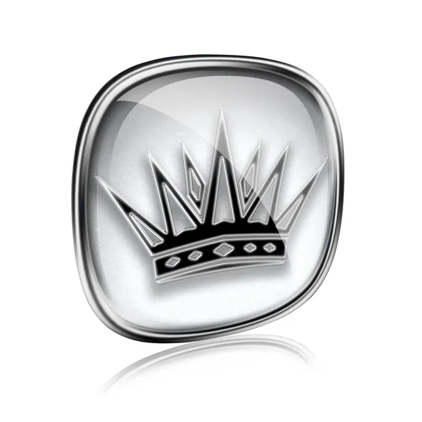 Crown icon grey glass, isolated on white background. — Stock Photo, Image