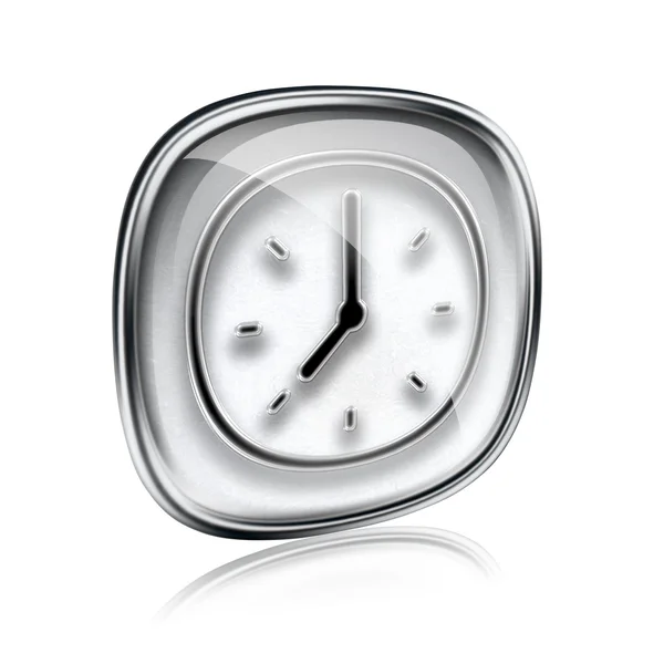 Clock icon grey glass, isolated on white background — Stock Photo, Image