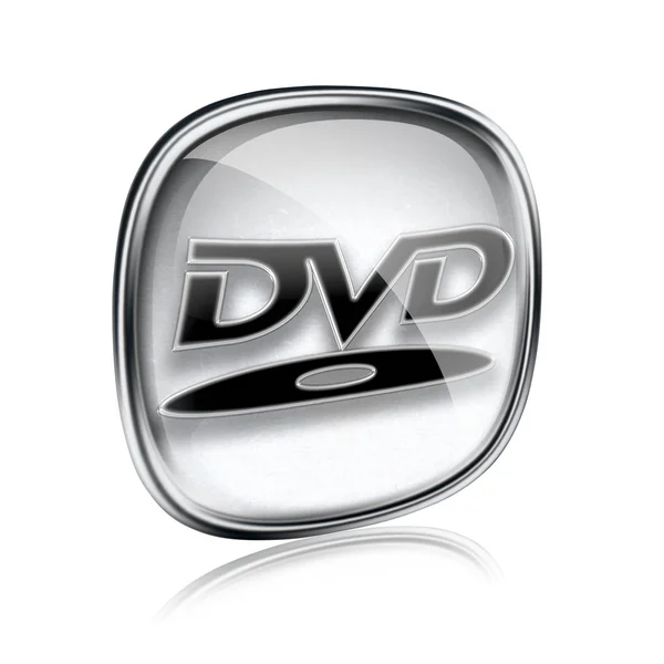 Dvd 图标灰色玻璃，在白色背景上孤立 — 图库照片