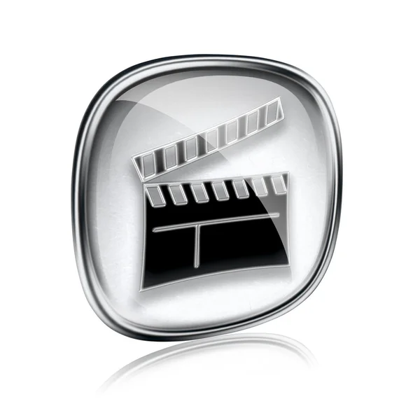 Movie clapperboard icon grey glass, isolated on white background — Stock Photo, Image