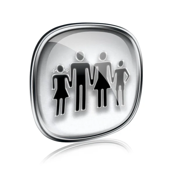 Família ícone de vidro cinza, isolado no fundo branco . — Fotografia de Stock