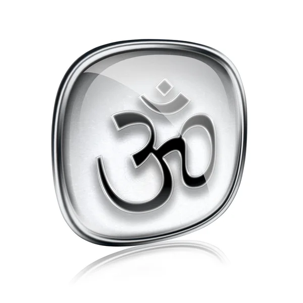 Om Symbol icon grey glass, isolated on white background. — Stock Photo, Image