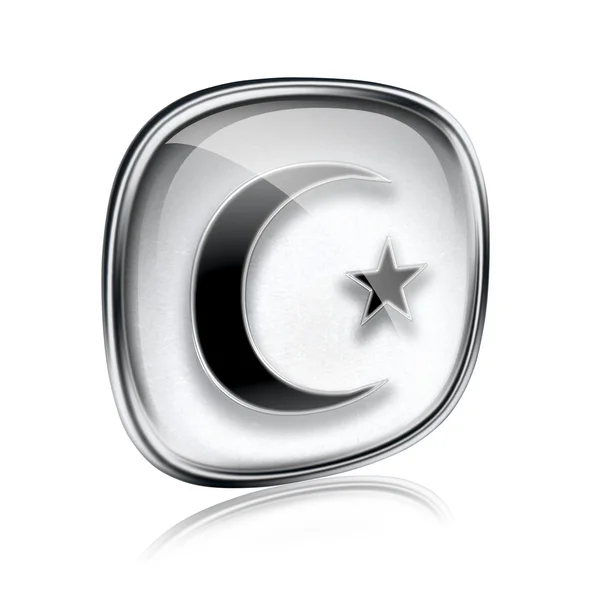 Moon and star icon grey glass, isolated on white background. — Stock Photo, Image