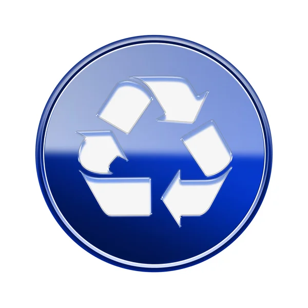 Újrahasznosítási szimbólum fényes ikon kék, elszigetelt fehér background — Stock Fotó