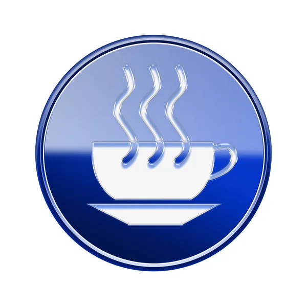 Кофейная чашка иконка глянцевый синий, изолированный на белом фоне — стоковое фото