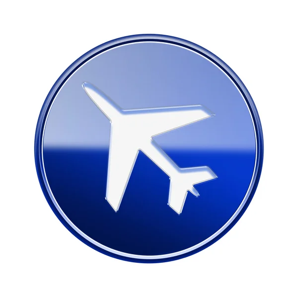 Airplane icon glossy blue, isolated on white background — Stock Photo, Image