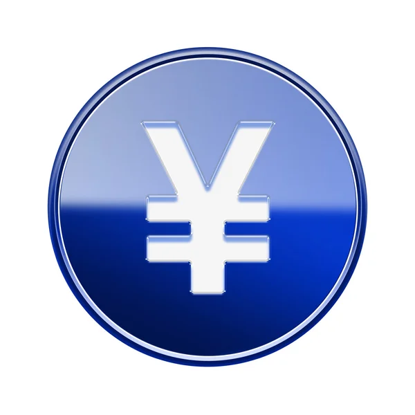 Yen-Symbol glänzend blau, isoliert auf weißem Hintergrund — Stockfoto