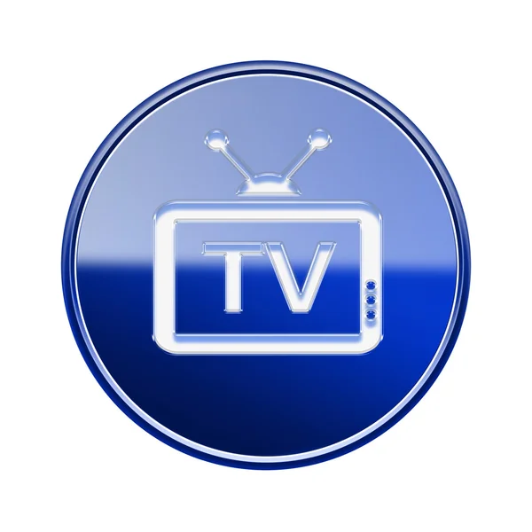 Иконка телевизора глянцевый синий, изолированный на белом фоне — стоковое фото