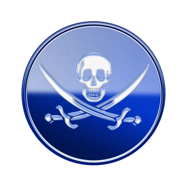 Пиратская икона глянцево-голубого цвета, изолированная на белом фоне — стоковое фото