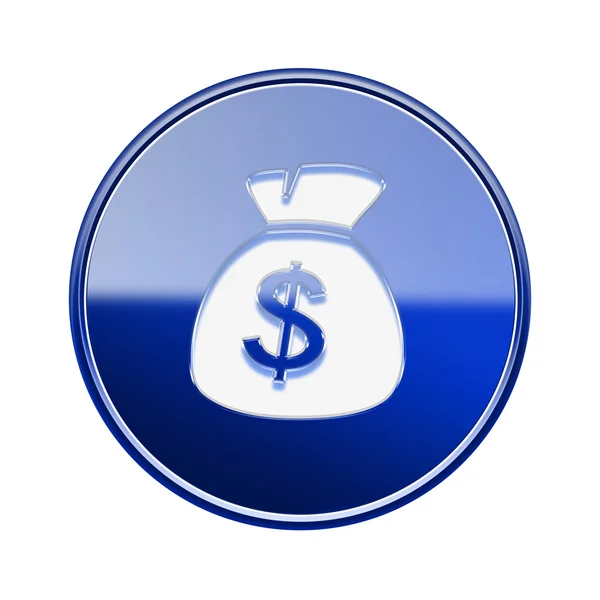 Dollar pictogram glanzende blauw, geïsoleerd op witte achtergrond — Stockfoto