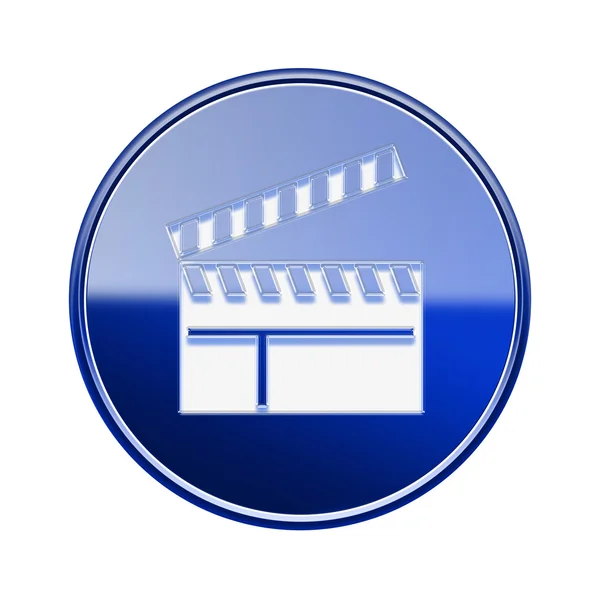 Película clapper tablero icono brillante azul, aislado en el fondo blanco — Foto de Stock