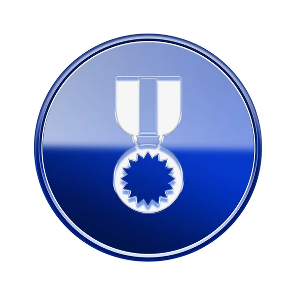 Błyszczący ikona medal niebieski, na białym tle. — Zdjęcie stockowe