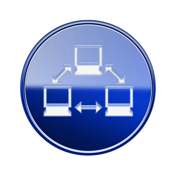 Netzwerk-Symbol blau glänzend, isoliert auf weißem Hintergrund. — Stockfoto