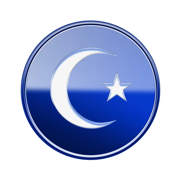 Moon and star icon glossy blue, isolated on white background. — Stock Photo, Image