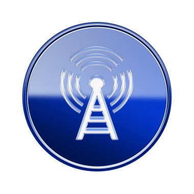 Wi-fi tower simgesi parlak mavi, beyaz zemin üzerine izole