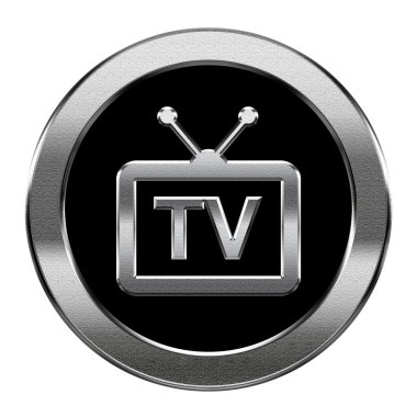 TV simgesi gümüş, beyaz zemin üzerine izole.