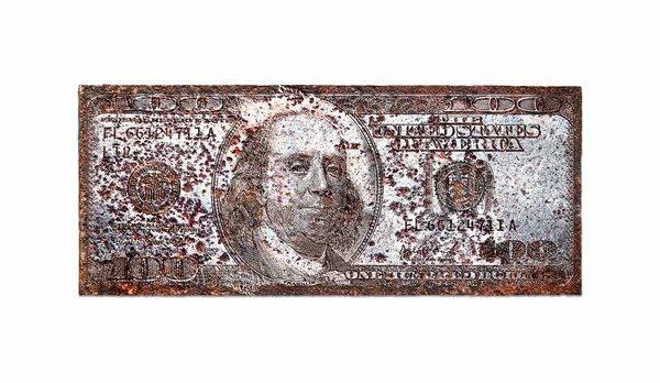 Old printing plate for 100 dollar, isolated on white background. — Stock Photo, Image
