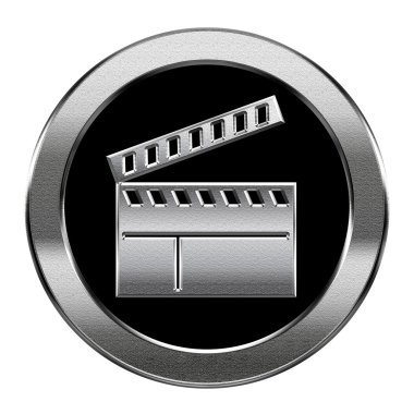 Film clapper Panosu simgesi gümüş, beyaz zemin üzerine izole.