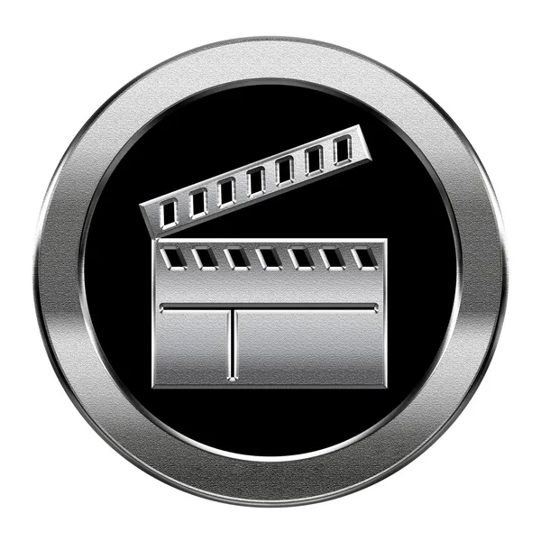 Film klepel bestuur pictogram zilver, geïsoleerd op witte achtergrond. — Stockfoto