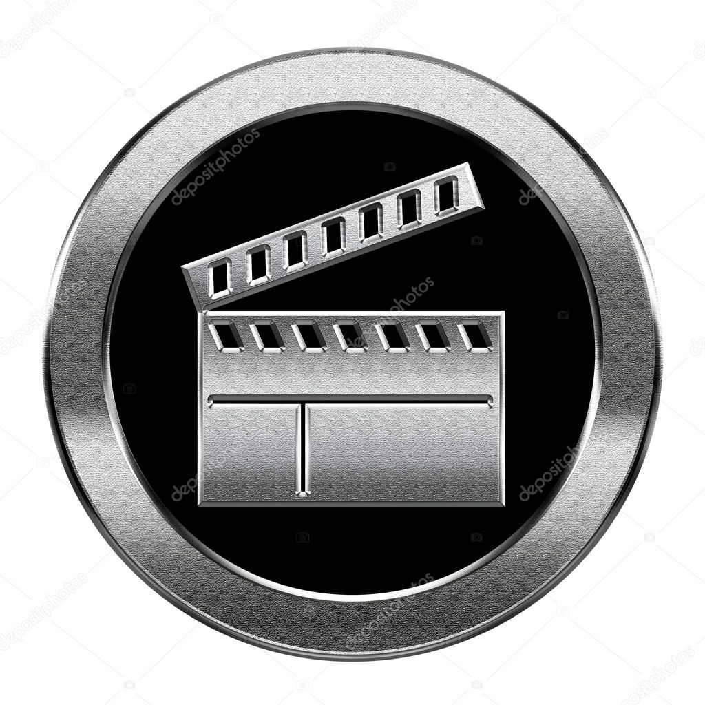 movie clapper board icon silver, isolated on white background.