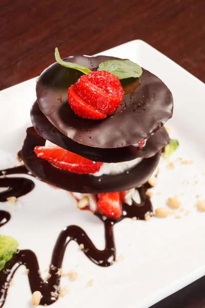 Chocolate dessert with strawberry — Stock Photo, Image