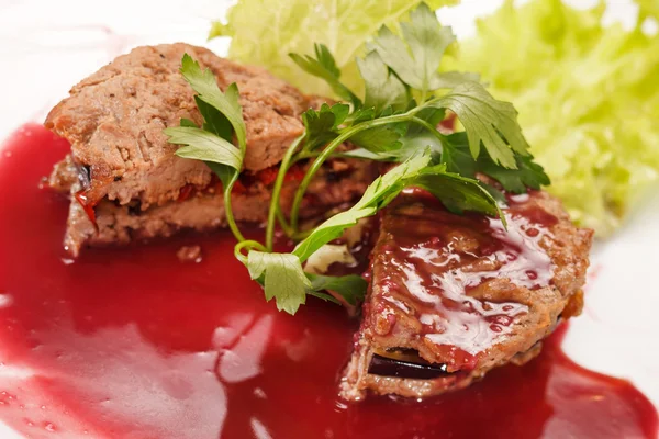 Steak with cranberry sauce — Stock Photo, Image