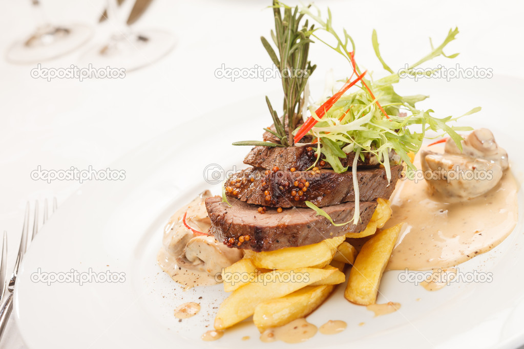 Beef steak with fried mushroom