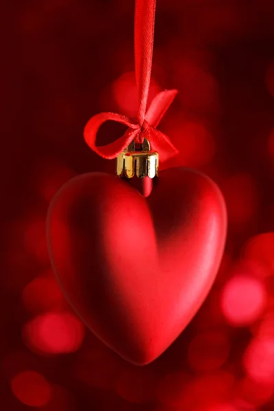 Red heart on ribbon — Stock Photo, Image