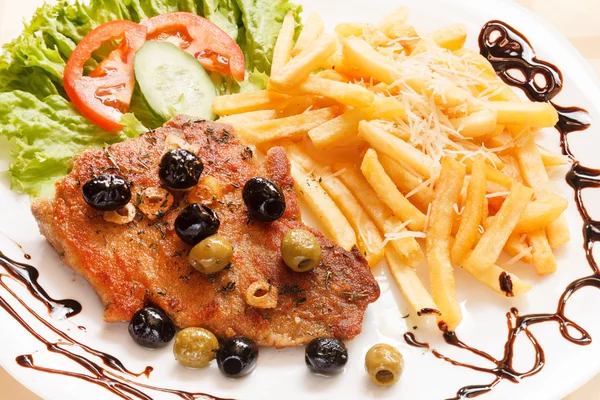 Grilled steak with french fries — Stock Photo, Image