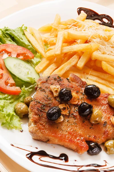 Grilled steak with french fries — Stock Photo, Image