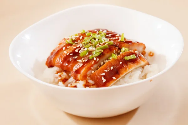 Enguia em arroz, unaju, cozinha unagi japonesa — Fotografia de Stock