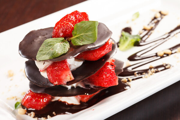 Chocolate dessert with strawberry