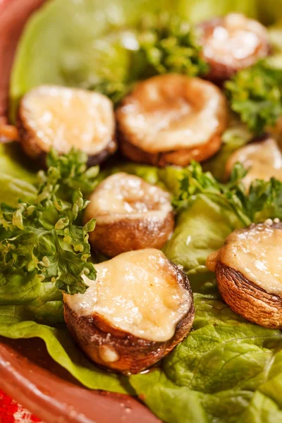 Stuffed mushrooms with meat and cheese — Stock Photo, Image