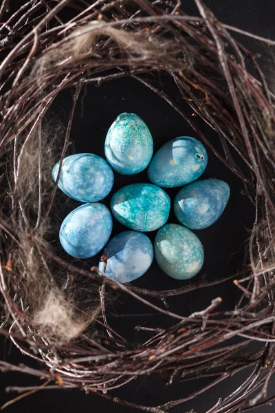 Blue eggs in the nest — Stock Photo, Image