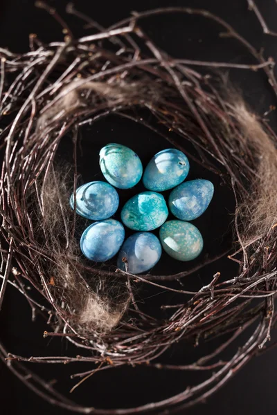 Blue eggs in the nest — Stock Photo, Image