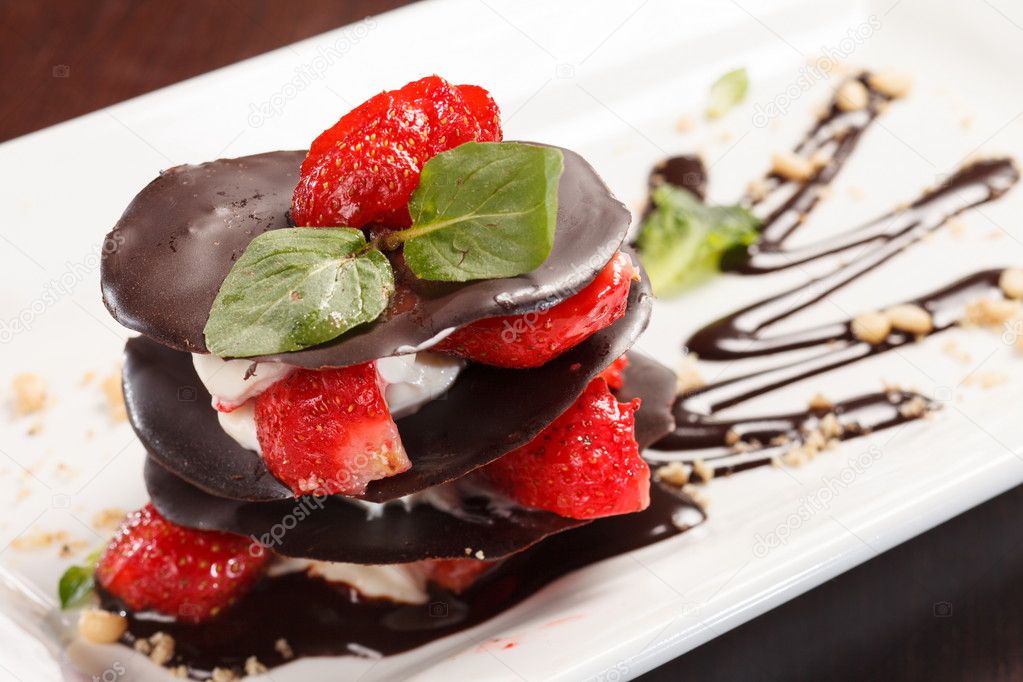 Chocolate dessert with strawberry
