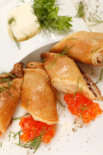 Frittelle con caviale — Foto Stock