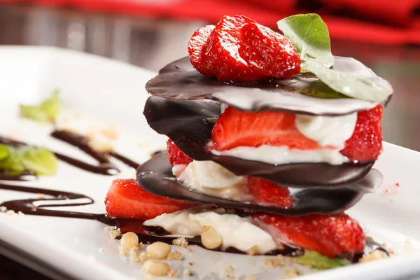 Chocolate dessert with strawberry — Stock Photo, Image