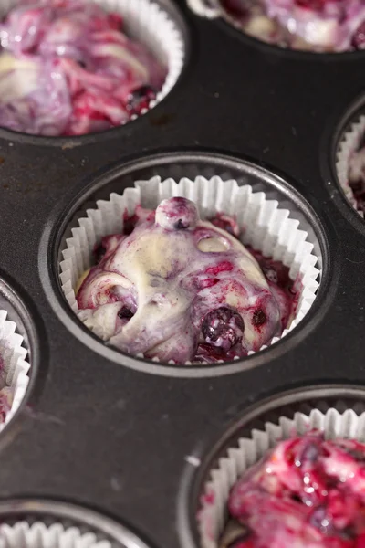 Gebak voor blueberry muffins — Stockfoto