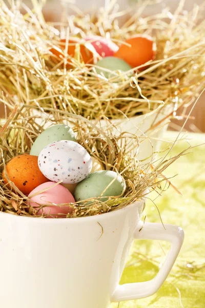 Easter chocolate eggs in the nest — Stock Photo, Image