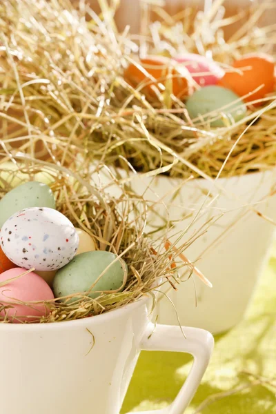 Osterschokoladeneier im Nest — Stockfoto