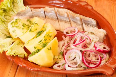 Herring with onions and potatoes clipart