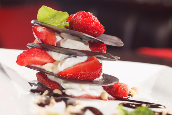 Chocolate dessert with strawberry