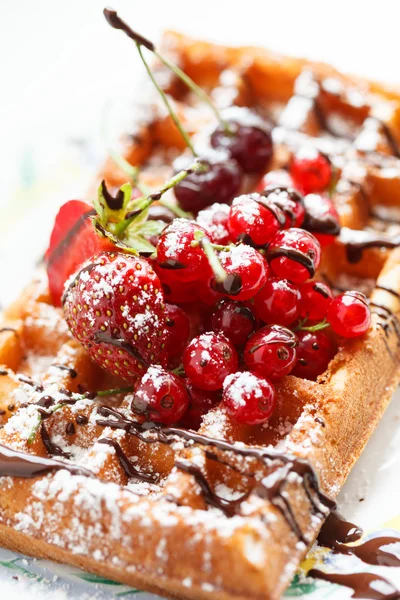 Belgian waffles with fruit — Stock Photo, Image