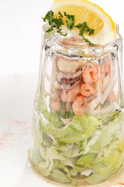 Seafood salad in the glass — Stock Photo, Image
