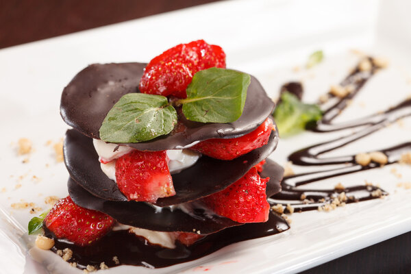 Chocolate dessert with strawberry