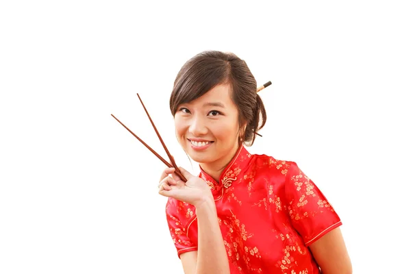 Mujer china con palillos —  Fotos de Stock