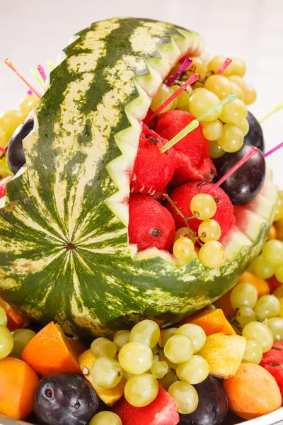 Fruit salad in watermelon — Stock Photo, Image