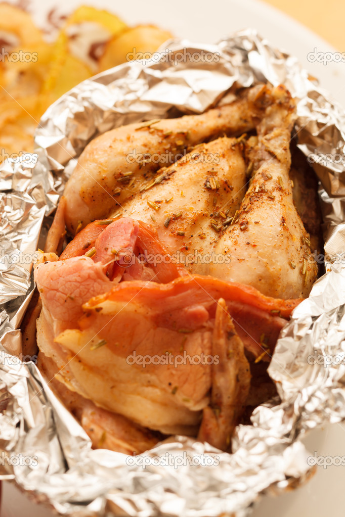 Roast quail in the foil